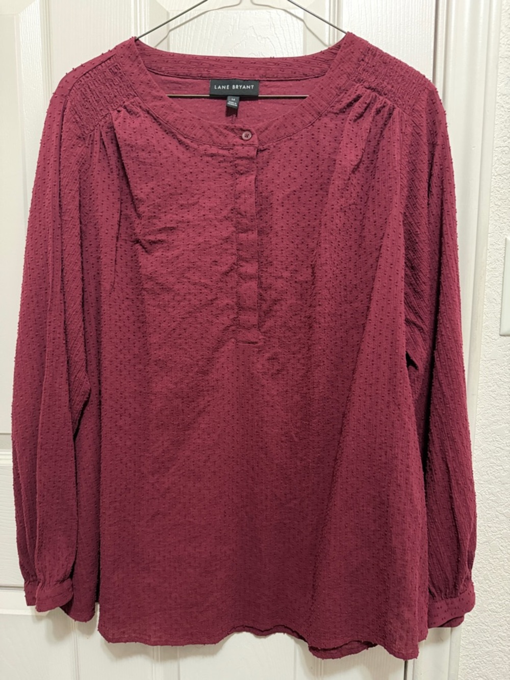 Lane Bryant Burgundy Textured Long-Sleeve Henley Top